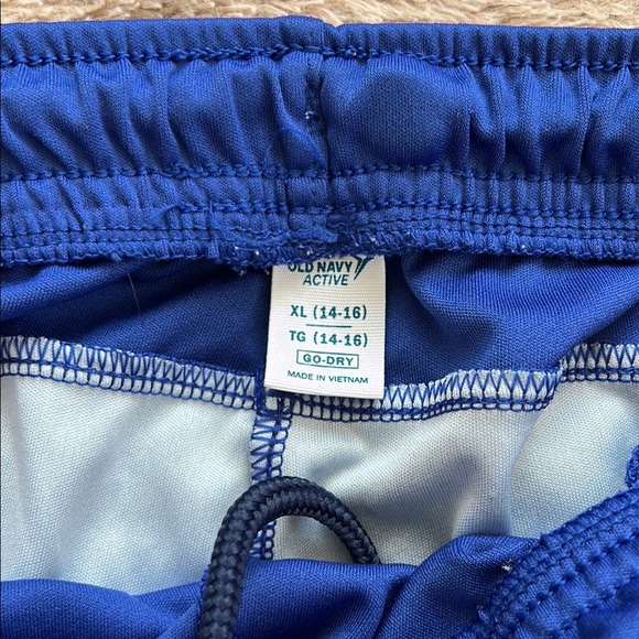 Youth Kids Blue Athletic Shorts, pockets, elastic waist - Picture 2 of 5